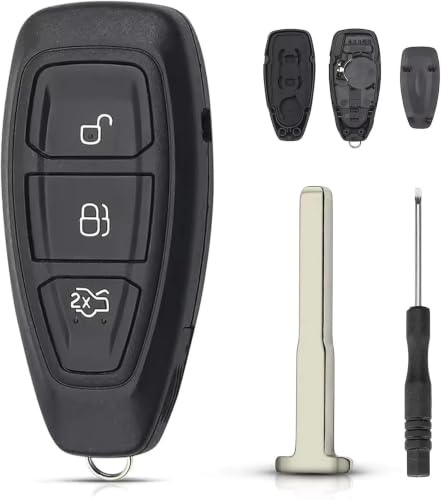 Lizbn Funda de repuesto para mando a distancia de 3 botones para Ford Fiestak Mondeo Focus Kuga B-Max Galaxy S-Max C-Max/Grand C-Max Smart Remote Key Fob con hoja sin cortar