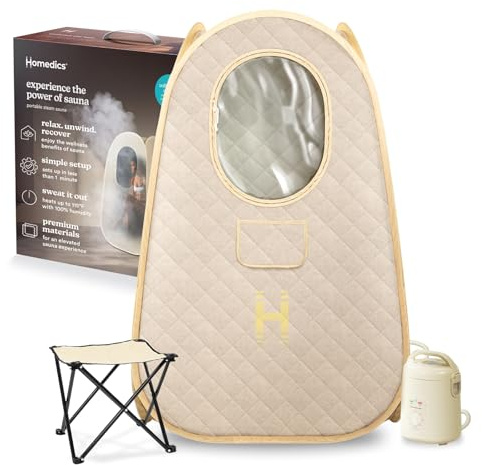 Homedics Tragbare Sauna – zusammenklappbare persönliche Dampfsauna für Stressabbau und Muskelentspannung, schnelle 1-Minuten-Einrichtung, erhitzt bis zu 46 °C, bis zu 60 Minuten Sitzung, kompaktes
