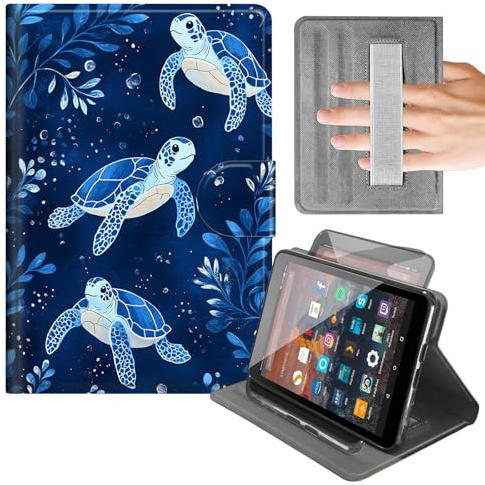 Case for iPad 10.2 Inch 2021/2020/2019,iPad 9th/8th/7th Generation Cover with Built-in Hand Strap,360° Rotating Vertical Stand,Protective Shell with Auto Wake/Sleep,Blue Turtles Pattern