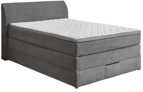 Sun Garden Kurt Boxspringbett - 120 x 200 cm - Grau - Webstoff - mit Bettkasten