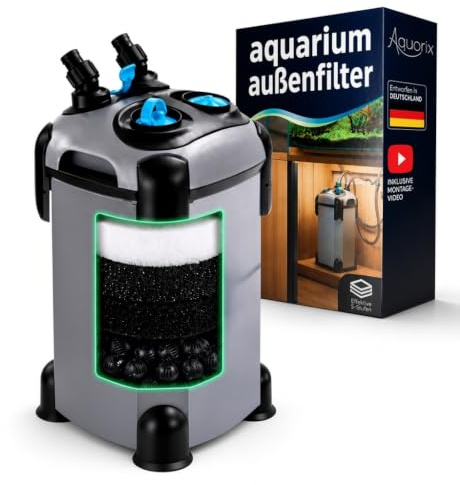 Aquorix Aquarium Außenfilter für 100-300L - Filter Aquarium für salz- & süßwasser Aquarium - Außenfilter Aquarium 1000L/H für kristallklares Wasser - leise Pumpe