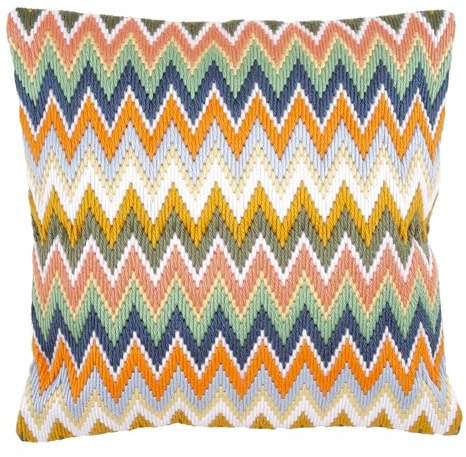 Vervaco Stickpackung Kissen Langstich Set ZICK ZACK Stickerei Set Anfänger Basteln Erwachsene Kreativ Set ca. 40 x 40 cm Bastelset Handwerker Handarbeit Zubehör Geschenkset