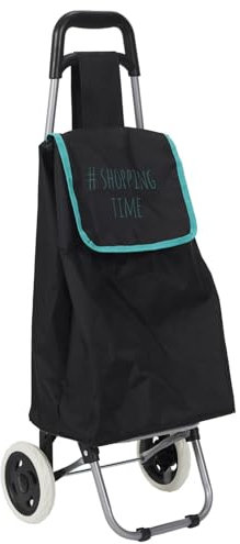 ENTRE TEMPS, SH1549, Chariot de Course Pratique à Deux Roues, Tissu Coloré avec Motifs Originaux, Léger et Maniable, Idéal pour Le Marché, 935 cm, Noir/Turquoise/Rose