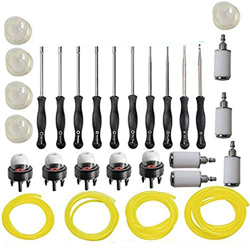 Carkio Kit d'outils de réglage de carburateur avec tournevis de réglage de carburateur avec filtre à carburant et poire d'amorçage Compatible avec petit moteur à 2 temps Stihl Poulan Husqvarna