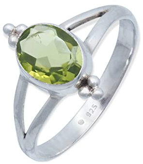 Ring 925 Silber Peridot leuchtend grüner Stein Edelstein echt Silber Damen Sterling Silber Geschenk (MRG-111-59-(52))