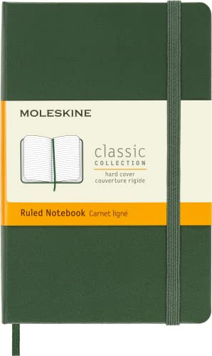 Moleskine Klassisches Notizbuch, Liniertes Notizbuch, Hardcover und Elastischer Verschluss, Pocket Format 9 x 14 cm, Myrtegrün, 192 Seiten