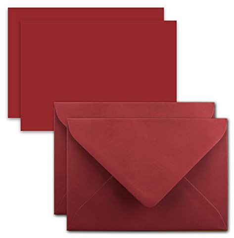 50x Karte mit Umschlag Set aus Einzel-Karten DIN A7-10,5x7,3 cm - Dunkelrot mit Brief-Umschlägen C7 Nassklebung ideale Geschenkanhänger