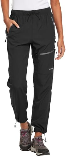 baleaf Damen Outdoorhose Wanderhose Wasserdicht Schnelltrocknend Leicht Trekkinghose Capris UV Schutz UPF 50 Funktionshose mit Reißverschlusstasche Regular Version Schwarz S