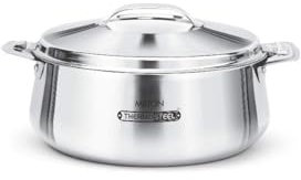 Milton Luxuria 5000 Thermosteel Insulated Stainless Steel Casserole, 5000 ml | Thermal Serving Bowl, Keeps Food Hot & Cold for Long Hours, Elegant Hot Pot Food Warmer Cooler, Silver