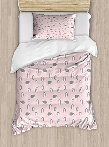 ABAKUHAUS Igel Bettbezug Set Einzelbett, Pastell-Herz-Muster, Top Qualität Weich und Warm 3 Teiligen Bettbezug mit 2 Kissenbezüge, Schwarz Grau