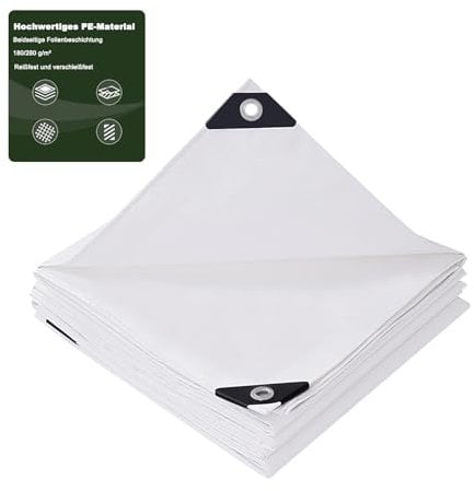Laneetal Bâche de Protection en Polyéthylène 4x6m 280g/m² PE Bâche Imperméable Ultra Lourde et Résistante Revêtue des Deux côtés avec Oeillets en Aluminium Couverture Étanche pour Jardin,Weiß