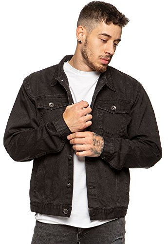 Enzo Mens Designer Denim Jacket Western Classic Style Trucker Vintage Style Coat (3XL, Black)