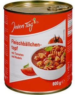 6 Dosen a 800 g Jeden Tag Fleischbällchentopf Tomaten/Nudeln