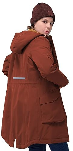 33,000ft Damen Wintermantel Lange Warme Winterjacke Wasserdichte Winddichte Parka Regenjacke Verdickene Funktionsjacke Mit Kapuze Übergangsjacke Outdoorjacke, Kirschrot L