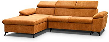 MOEBLO Ecksofa mit Schlaffunktion mit Bettkasten Sofa Couch L-Form Polstergarnitur Wohnlandschaft Polstersofa mit Ottomane Couchgarnitur (274cmx192cmx86cm)-Lorin (Ottomane Links, Orange)
