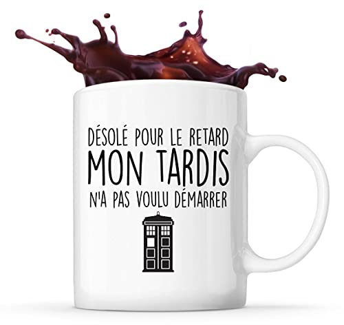 Taza Tardis Excuse Retard, color blanco