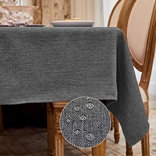 Tischdecke Abwaschbar Dunkelgrau 140 x 240 cm Leinenoptik Wasserdicht | Tischdecke outdoor Lotuseffekt Tischtuch Eckig Gartentischdecke für Esstisch Küche Hochzeit Alltag Partys Weihnachten Neujahr