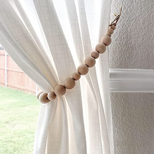 ZILucky Set of 2 Curtain Tie Backs, Natural Wood Drape Tiebacks, Window Treatment, Farmhouse Garland, Boho Decor Accessories (Jute Twine Natural Style)