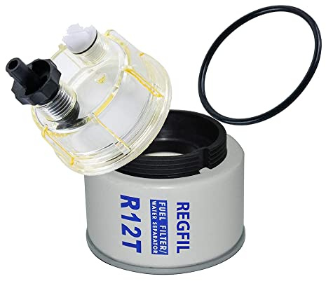 REGFIL Marine R12T Fuel Filter/Water Separator S3240, 30 Micron, 30 GPH, Compatible with 3/8 Inch NPT Outboard Motors, Nylon Collection Bowl, Performance Replacement