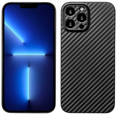 doupi UltraSlim Hülle kompatibel für iPhone 13 Pro (6,1 Zoll), Carbon Fiber Look Ultra Dünn Handyhülle Cover Bumper Schutz Schale Hard Case Schutzhülle, Kohlefaser Optik schwarz