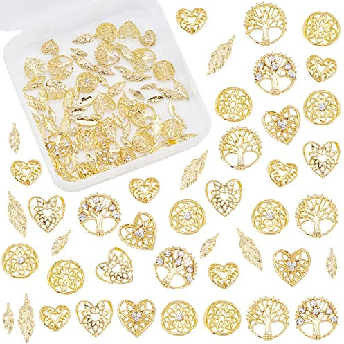 OLYCRAFT 144pcs Traumfänger Thema Harzfüller Hohl Legierung Cabochons Baum des Lebens Laub Harz Charms Epoxidharz Zubehör Nail Art Dekoration Epoxidharz Füllmaterial - Golden