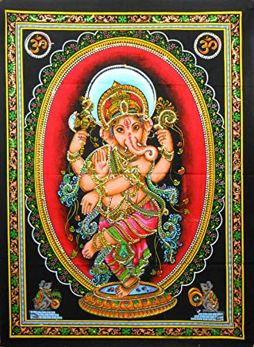 Crafts of India God Dancing Ganesha Batik-Pailletten, Baumwolle, Wandbehang, Yoga-Malerei, Größe: 109,2 x 76,2 cm