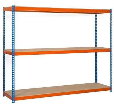 Simon Rack Industrieregal, 1500 x 1500 x 450 mm, 600 kg Biegepunkt, 3 Einlegeböden, Holzregale, Metallregale, Blau/Orange/Holz - SimonTaller