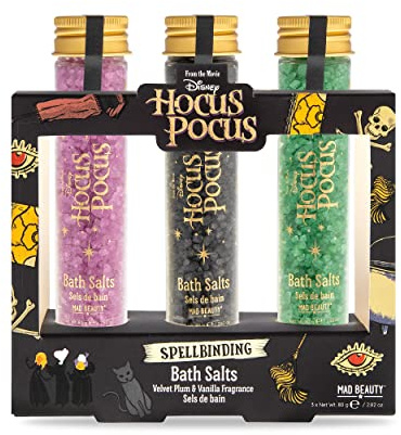 Hocus Pocus Bath Salt Disney Movie | Mad Beauty | Velvet Plum & Vanilla Fragrance, in Tubes | Sanderson, Salem, Relaxing Moisturizing | Gift for Women, Girl, Adult - Red, Black, Green
