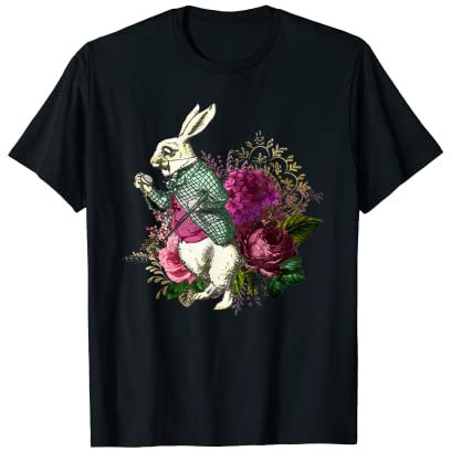 Alice Wonderland Taschenuhr mit weißem Hasenmotiv T-Shirt