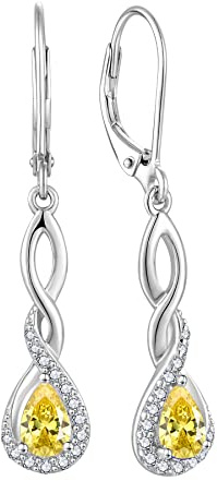 FJ Damen Ohrringe Geburtsstein 925 Sterling Silber Infinity Unendlichkeit Hängend Ohrringe Schmuck Geschenke für Damen Frauen Mutter Freundin Mama