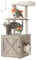 Feandrea WoodyWonders Kratzbaum mit Katzenklo-Schrank, 2-in-1 moderner Katzenbaum, 134 cm, mit Croomer, Kratzsäulen, Plattform, waschbare Kissen, Greige PCT115G01