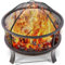Feuerschale Garten, Feuerkorb mit Funkenschutz, Feuerstelle Retro-Look, inkl. Poker & Kohlerost & 4 PCS Füße, Heizung im Winter, Stabil, Blumen Grasmuster Ø71x65cm, für Garten, Camping, Strand