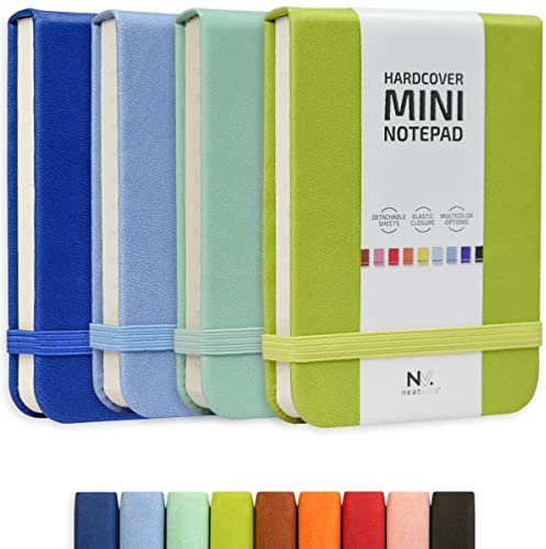 NeatVilla Mini-Taschen-Notizbuch, 8 x 11 cm, A7, Hardcover, 192 Blatt, trennbare Blätter, Pocket Notebook, farbiges Leder, kleines Reise-Notizbuch für Geschenke, 4 Stück (mehrfarbig)