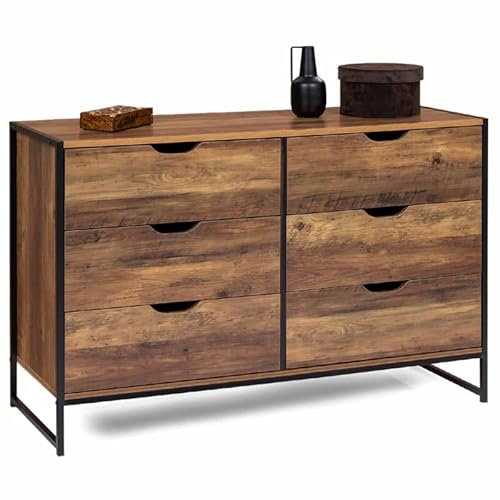 IDMarket - Kommode mit 6 Schubladen Hawkins 115 cm dunkles Holz Industriedesign