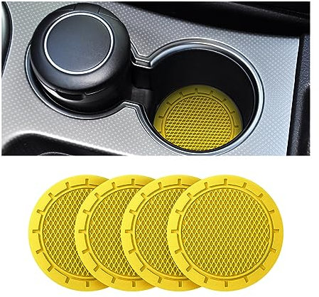 CGEAMDY 4 Pieces Car Cup Holder, 7cm Diameter Non-Slip Universal Insert Cup Holder, Durable, Suitable for Most Car Interior, Car Accessory for Women and Men (Yellow)