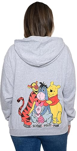 Disney Zip Hoodie I-Aah Winnie Puuh Ferkel Tigger, Meliert, Grau, M