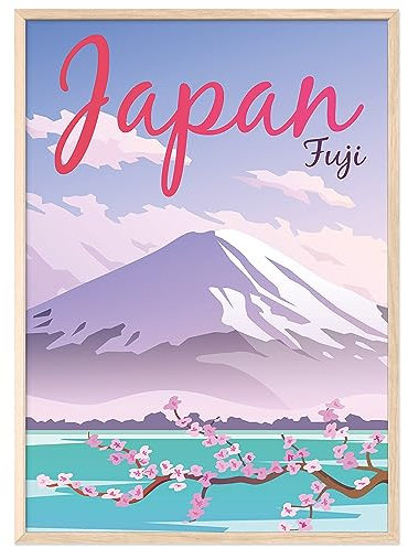 JUNOMI® Japan Poster DIN A2 | Wohnzimmer Deko, Modernes Wandbild, Tokyo Bild, Reiseposter, Japan Wandbild | Mit Rahmen Natur