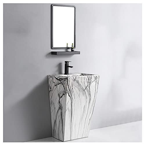 Art Lavabo de Salle de Bain sur Colonne Lavabo Lavabo Combo Lavabos de Toilettes Faits à la Main avec Trou d'installation de Robinet et de Drain, pour intérieur et extérieur, G, sans Miroir (H avec