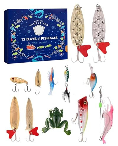 lembrd Adventskalender Angel Männer, 12/24 Tage Angelgerät Weihnachtskalender Angeln Köder Set, Deluxe Angler Adventskalender Angel Weihnachtskalender Angelkalender Für Angelliebhaber/Vater/Ehemann