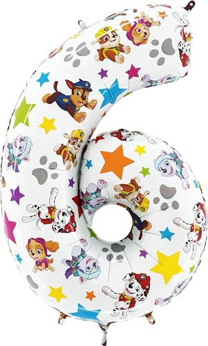 Toyland® 26 Zoll Paw Patrol Zahlen-Folienballon – Kinder-Partyballons – Nummer 1–6 Erhältlich (ZAHL 6)