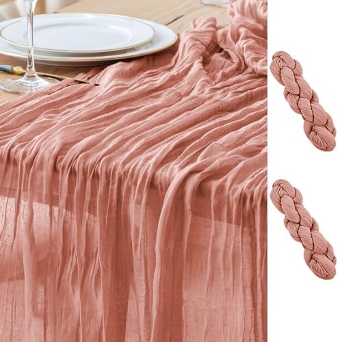 Asee'm 2PCS Tischläufer Käsetuch 300 x 90cm Dunkle Rose Boho Transparente Läufer Tisch Hochzeit Gaze Stoff Rustikale Käse Tuch für Braut Dusche Party