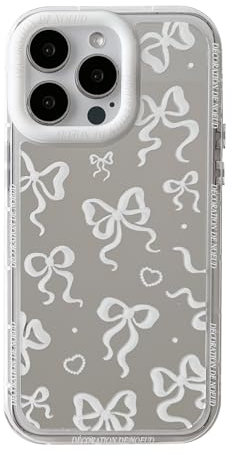 FLIRACON Love Heart Bow Plating Mirror Soft Phone Case Compatible with iPhone Case (Silver,iPhone 13 Pro)