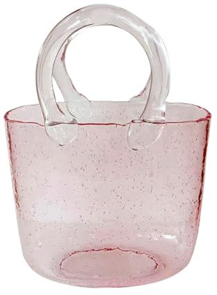 MegLob Acquario di Vetro Aperto, Serbatoio di Pesce A Forma di Borse, Serbatoio di Pesce Betta Trasparente A Forma di Speciale, Contenitore da 2 in 1 Vaso E Acquario,Rosa