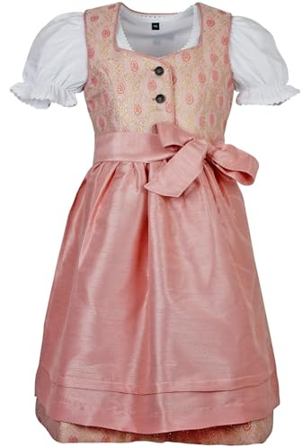 Maddox Kinder Dirndl Gabriella 3-tlg. mit Bluse und Schürze | Rosa Glitzer - schönes Trachtenkleid Mädchen Gr. 92-158 Komplettset (170)