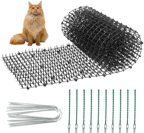Anti Cat Spikes 200x28cm Cat Scat Mat with Spikes Anti Cat Mat Cat Repellent Mat Prickle Stirp Pet Deterrent Net with 10 U-shaped Pegs for Garden, Fence