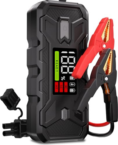 Booster Batterie Voiture 3000A Booster Batterie 12V Essence 8.0L Diesel 8.0L, PD65W Charge Rapide Bidirectionnelle, Extension de Sortie DC 12V/6A, Kit LED Multifonction Sécurisé avec Sac de Rangement