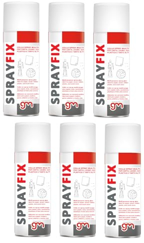 MagazziniGM SPRAYFIX, Colla Spray Multiuso Universale ideale per Carta, Legno, Plastica, Gomma, Tessuti, 400ml (6)