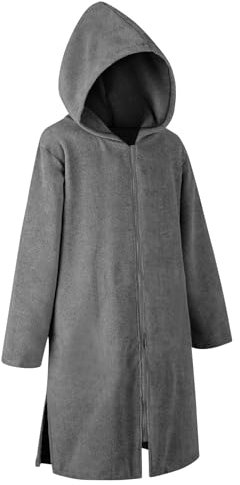 Weecreeture Kapuzenhandtuch-Poncho mit Reißverschluss und Tasche, Surf-Poncho für Damen und Herren, Strand-Bademantel, Umkleidemantel, Dunkel_Grau, X-Large
