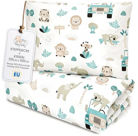 Kinder Bettdecke ohne Bezug 100x135 cm - Baumwolle Baby Decke und Kissen Set Kinderdecke 100 x 135 und Kopfkissen 60 x 40 - Bettdecken Kinderbettdecke Oeko-Tex Afrika