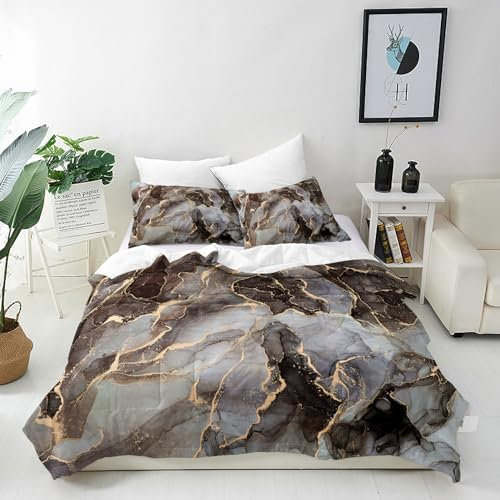 ANHOPE Abstrakte Moderne Marmor Bettwäsche Set Microfaser Bettbezüge mit Reißverschluss 3 Teilig Bettbezug 200x220 cm + 2 Kissenbezug 80x80 cm Weich Ganzjahres Bettdeckenbezug Set